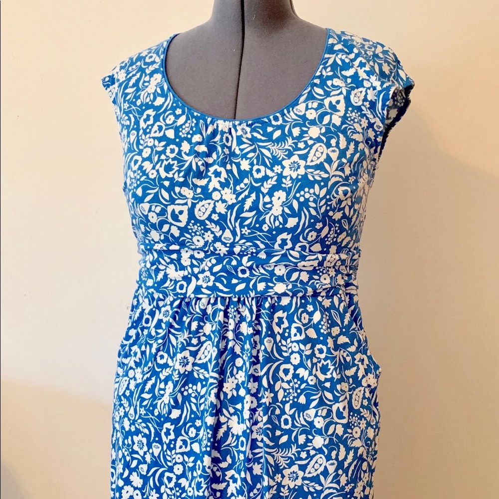 Boden Dress Blue with White Floral Pattern